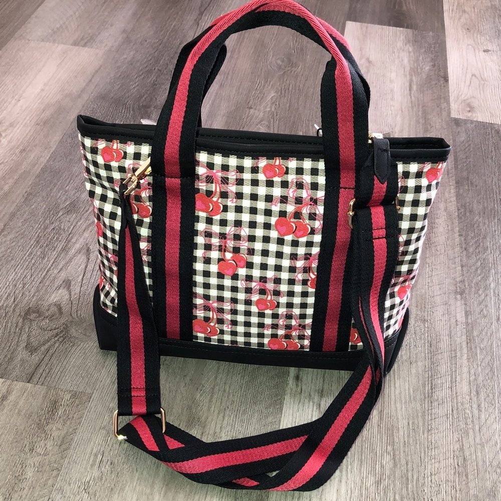 Luv Betsey Betsey Johnson Black & White Gingham & Red Cherry Print Tote Bag NWT - Picture 12 of 16